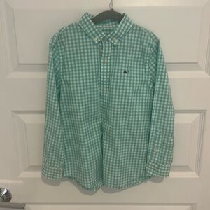 Vineyard Vines Long Sleeve.Button Down Whale Shirt Green White Gingham boys sz 7